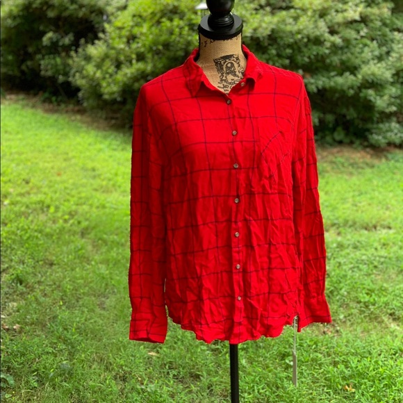 a.n.d eawy red and black button down long sleeve shirt size L - Picture 2 of 10